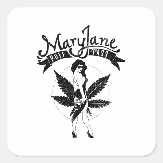 Mary Jane Puff Pass Vrouw Kunstwerk Zwart Vierkante Sticker (Voorkant)