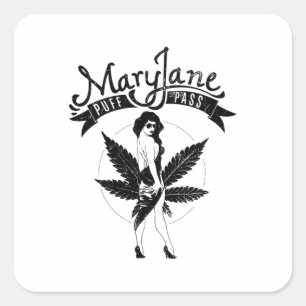 Mary Jane Puff Pass Vrouw Kunstwerk Zwart Vierkante Sticker