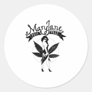 Mary Jane Puff Pass Woman Artwork Black Ronde Sticker