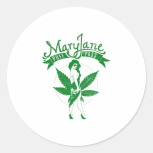 Mary Jane Puff Pass Woman Artwork green Ronde Sticker