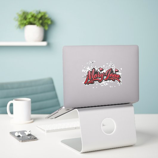 Mary-Jane red Heart Graffiti Aufkleber Sticker (Laptop op bureau)