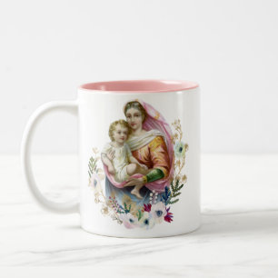 Mary & Jesus Floral religieus Memorare Prayer Tweekleurige Koffiemok