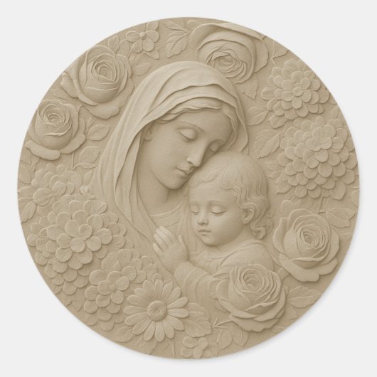 Mary Jesus Floral Religious Catholic Ronde Sticker (Voorkant)