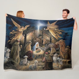 MARY, JESUS, JOSEPH, MANGER FLEECE DEKEN