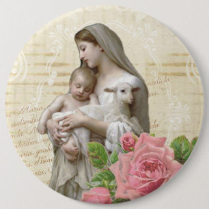 Mary Jesus Lamb Roze Roze Roze Roze Roze Maagd Ronde Button 6,0 Cm