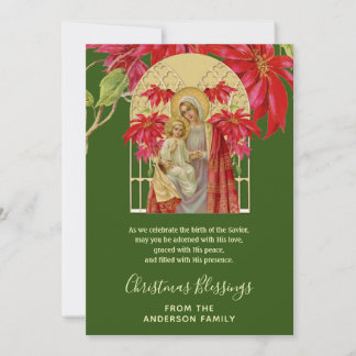 Mary Jesus Poinsettia, een religieuze kerstmaagd Feestdagenkaart