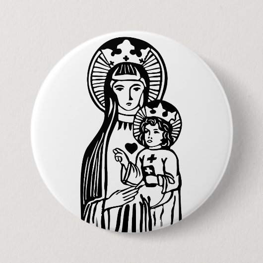 Mary & Jesus Ronde Button 7,6 Cm (Voorkant)