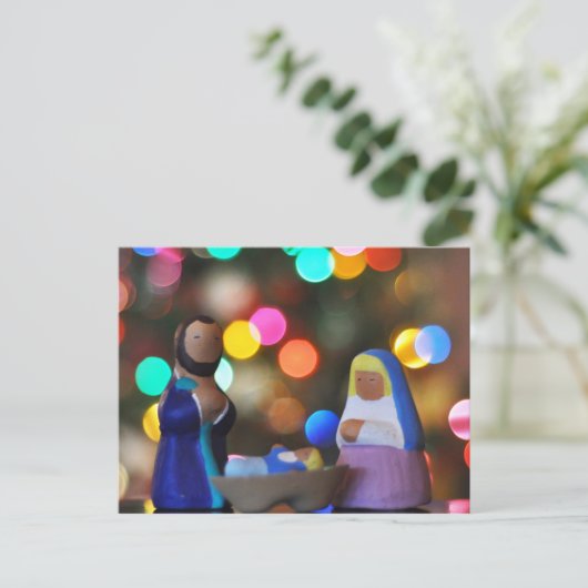 Mary, Joseph en Baby Jezus, Nativiteit, bokeh, lic Briefkaart (Staand voorkant)
