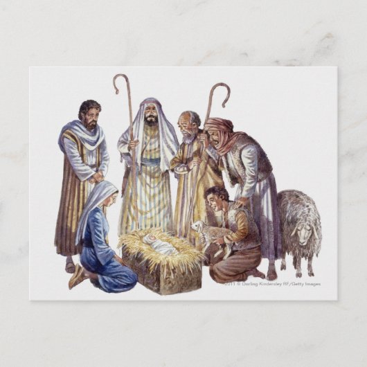 Mary, Joseph en herders rond baby Jesus Briefkaart (Voorkant)