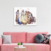 Mary, Joseph en herders rond baby Jesus Canvas Afdruk (Insitu (Woonkamer))