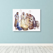 Mary, Joseph en herders rond baby Jesus Canvas Afdruk (Insitu (Houten vloer))