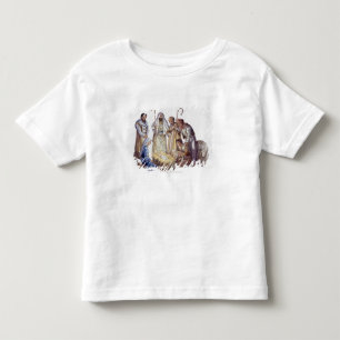 Mary, Joseph en herders rond baby Jesus Kinder Shirts