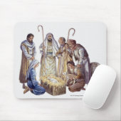 Mary, Joseph en herders rond baby Jesus Muismat (Met muis)