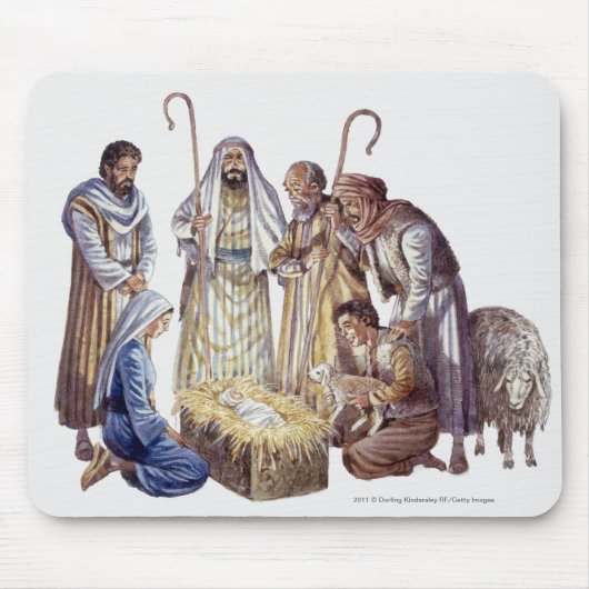 Mary, Joseph en herders rond baby Jesus Muismat (Voorkant)