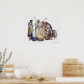 Mary, Joseph en herders rond baby Jesus Poster (Keuken)