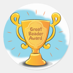 Mary leest de Sticker "Great Reader Award"