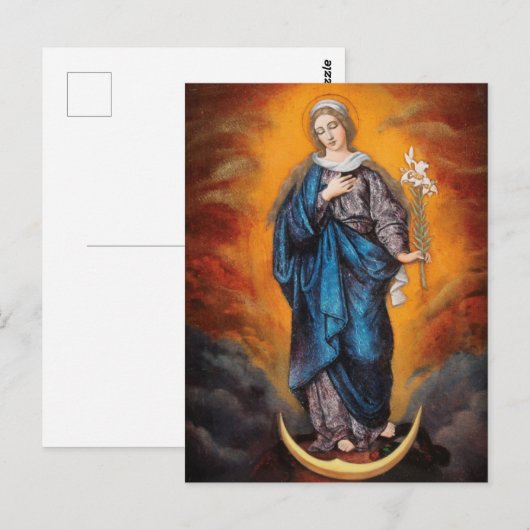 Mary, Madonna Lily, Crescent Moon Briefkaart (Voorkant / Achterkant)