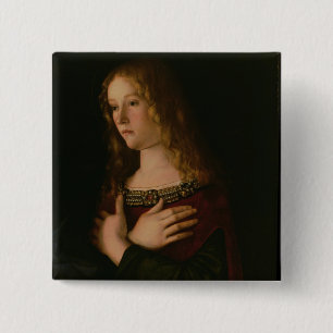 Mary Magdalene, detail van de Maagd en Kind w Vierkante Button 5,1 Cm