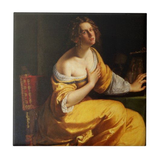 Mary Magdalene (door Artemisia Gentileschi) Tegeltje (Voorkant)