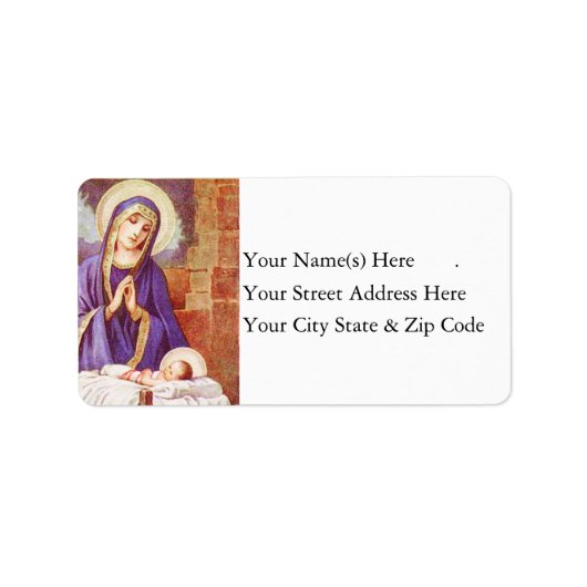  Mary met Jezus in Manger Address Label (Voorkant)