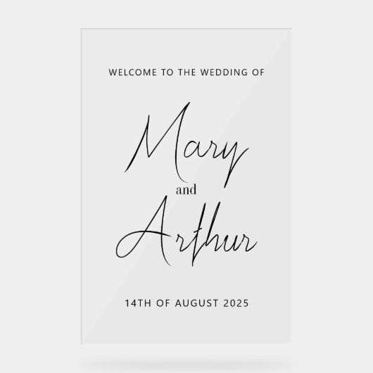 Mary Minimalist Wedding Acryl Welkomstbord Acryl Bord (Voorkant)
