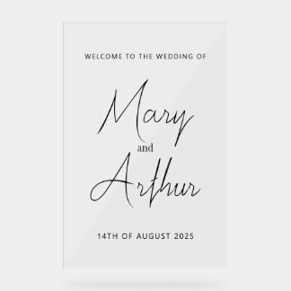 Mary Minimalist Wedding Acryl Welkomstbord Bord