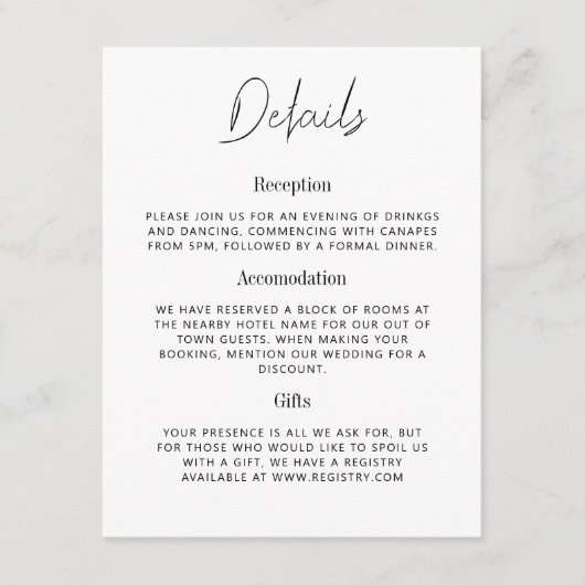 Mary - Minimalistische Details Trouwruimte Kaart (Voorkant)