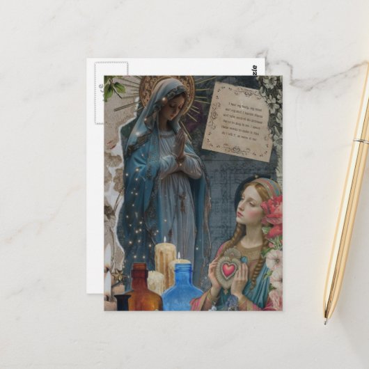 Mary Mixed Media Collage Briefkaart (Voorkant / Achterkant in situ)