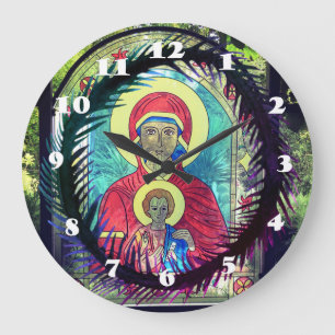 Mary Moeder, Baby Jesus Orthodox Icon Wall Clock Grote Klok