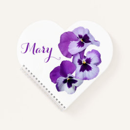 Mary naam paarse pansy bloemenhart Notitieboek
