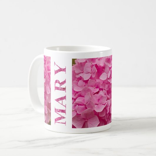 "Mary" Naam, Schattigee Roze Hydrangea Bloemen Let Koffiemok (Voorkant links)