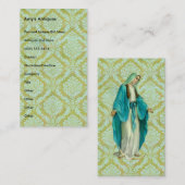 Mary On a  Green and Blue Damask Pattern Visitekaartje (Voorkant / Achterkant)