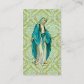 Mary On a  Green and Blue Damask Pattern Visitekaartje (Achterkant)