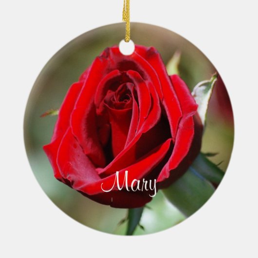 Mary Personalized Red Rose Ornament (Achterkant)