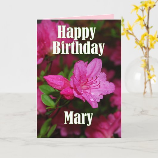 Mary Pink Azalea Happy Birthday Kaart (Gele Bloem)