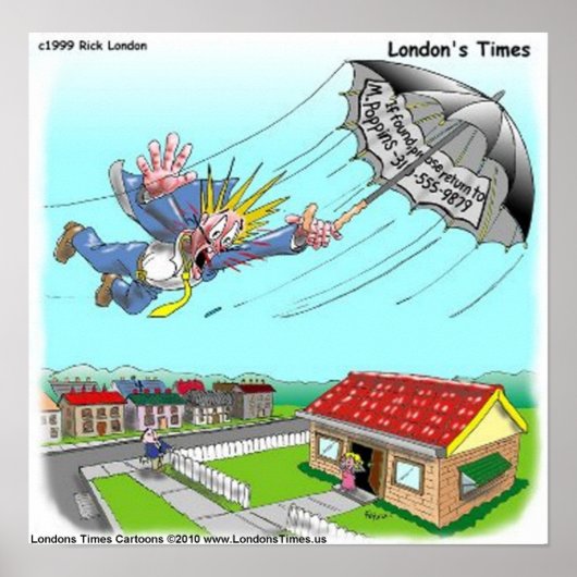 Mary Poppins Umbrella Funny Collectible Art Poster (Voorkant)