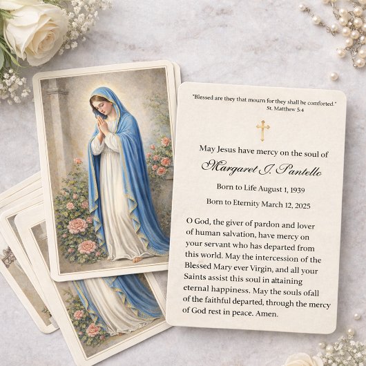 Mary Praying Catholic Funeral Memorial Holy Card - Visitekaartje