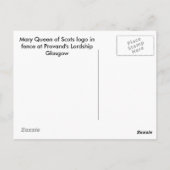 Mary Queen of Scots logo in hek bij Provand's Lor Briefkaart (Achterkant)