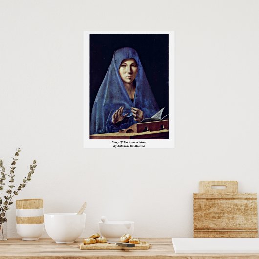 Mary van de aankondiging van Antonello da Messina Poster (Keuken)