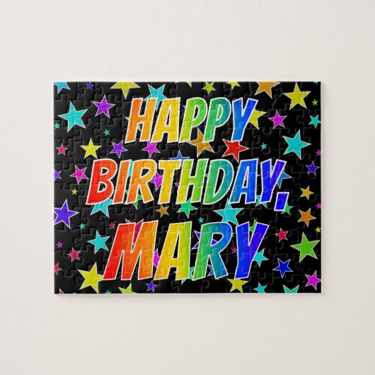 "MARY" Voornaam, geun "HAPPY BIRTHDAY" Legpuzzel (Horizontaal)