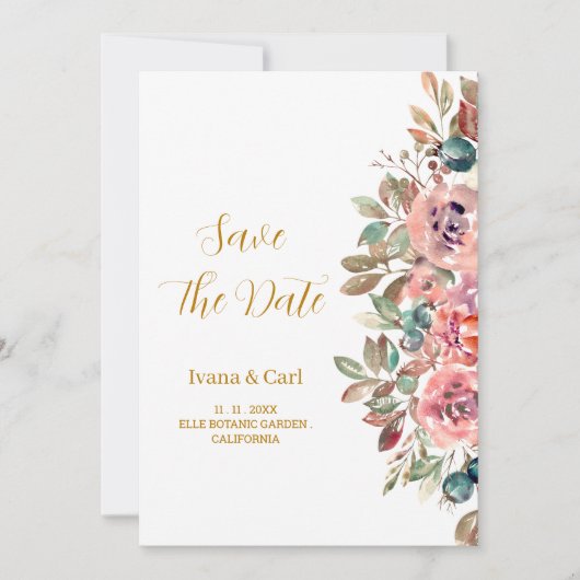 MARY Watercolor Roos Smaragdgroen Save The Date (Voorkant)