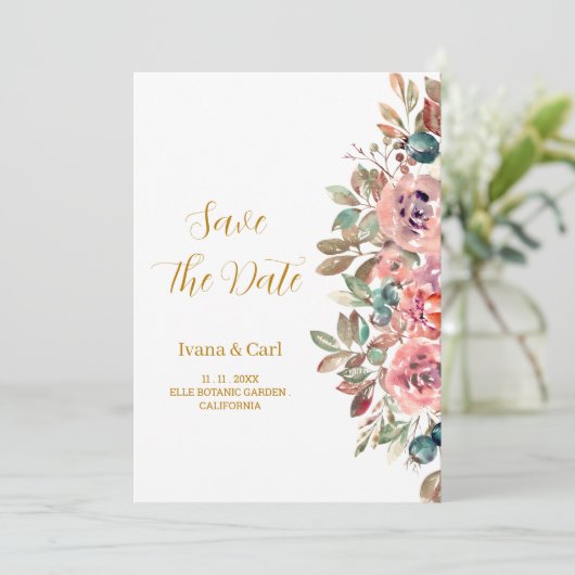 MARY Watercolor Roos Smaragdgroen Save The Date (Staand voorkant)