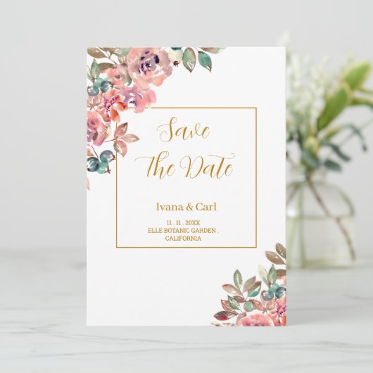 MARY Watercolor Roos Smaragdgroen Save The Date (Staand voorkant)