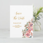 MARY Watercolor Roos Smaragdgroen Save The Date (Staand voorkant)
