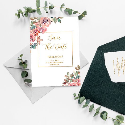 MARY Watercolor Roos Smaragdgroen Save The Date
