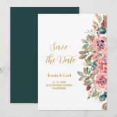 MARY Waterverf Roos Emerald Green Save The Date (Voorkant / Achterkant)
