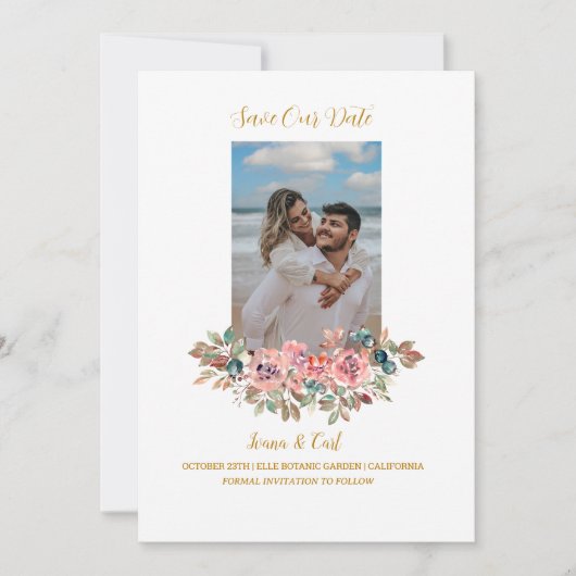 MARY Waterverf Roos Foto Emerald Green Save The Date (Voorkant)