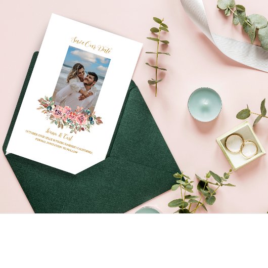 MARY Waterverf Roos Foto Emerald Green Save The Date