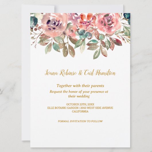 MARY Waterverf Roos Smaragd Groene Bruiloft Kaart (Voorkant)