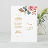 MARY Waterverf Roos Smaragd Groene Bruiloft Menu (Staand voorkant)